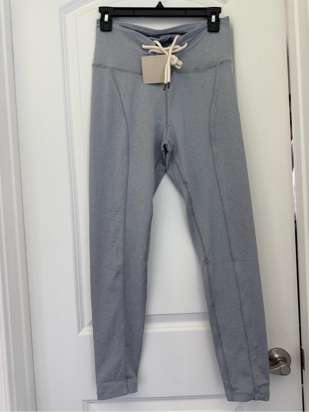 Women's High-Waist Light Gray Leggings with Drawstring